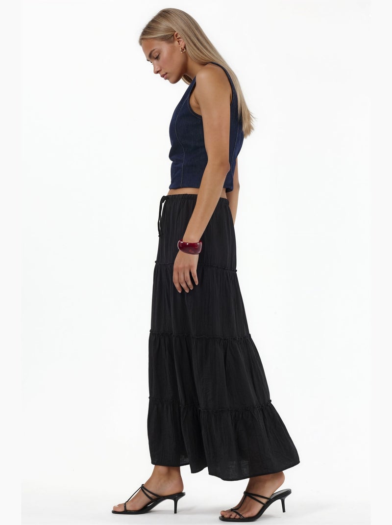 Maxi-rok met hoge taille, textuur en a-lijn busem Zwart - Kiabi