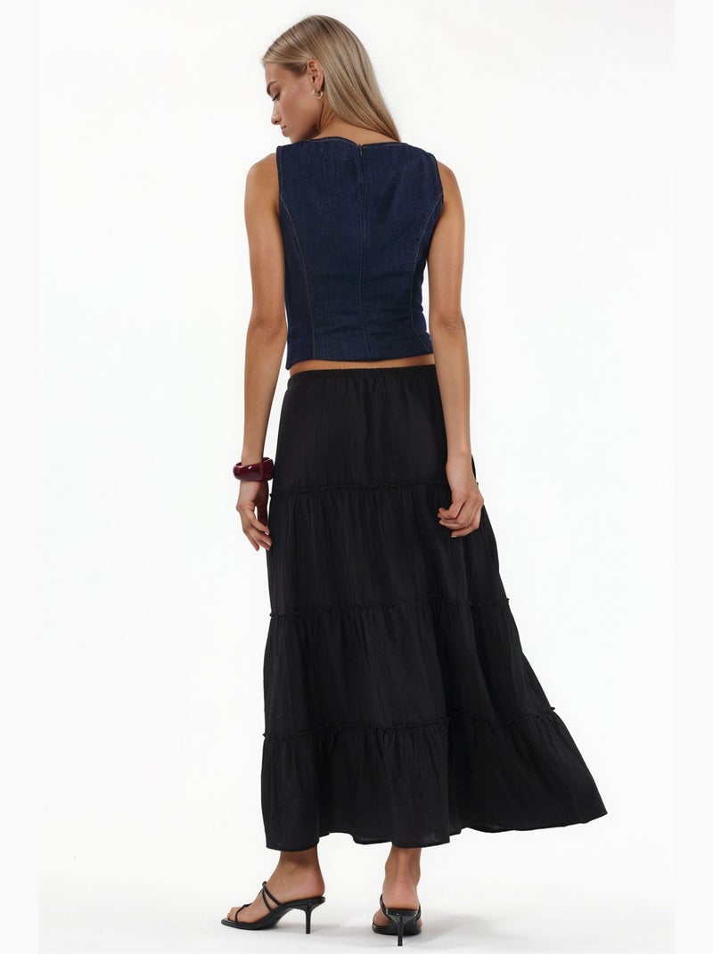 Maxi-rok met hoge taille, textuur en a-lijn busem Zwart - Kiabi
