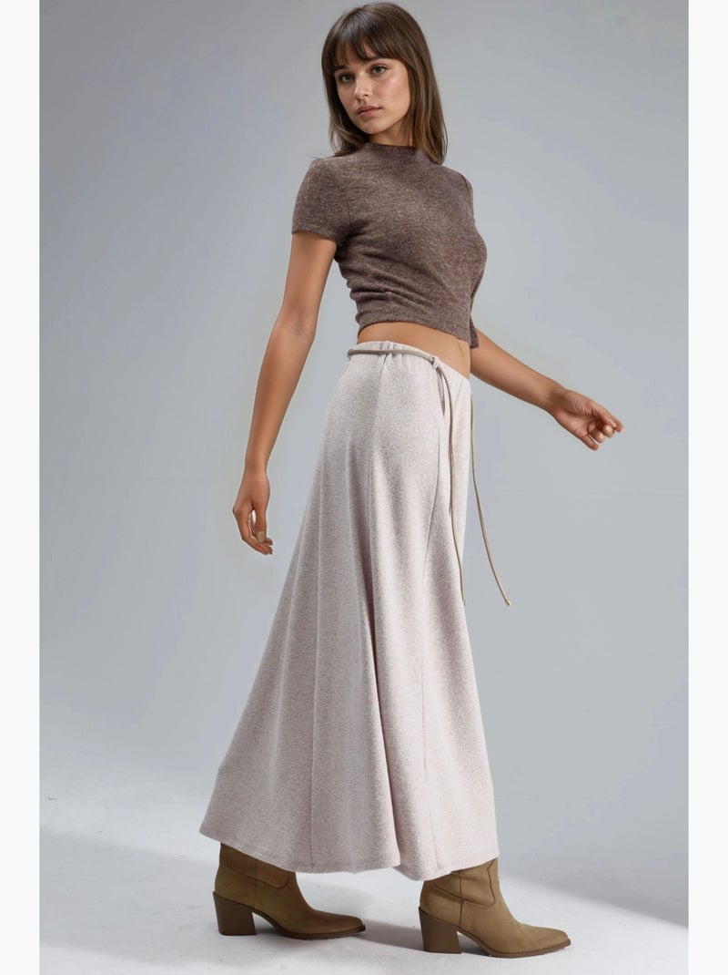 Maxi-rok met textuur en strikdetail busem Klei-beige - Kiabi