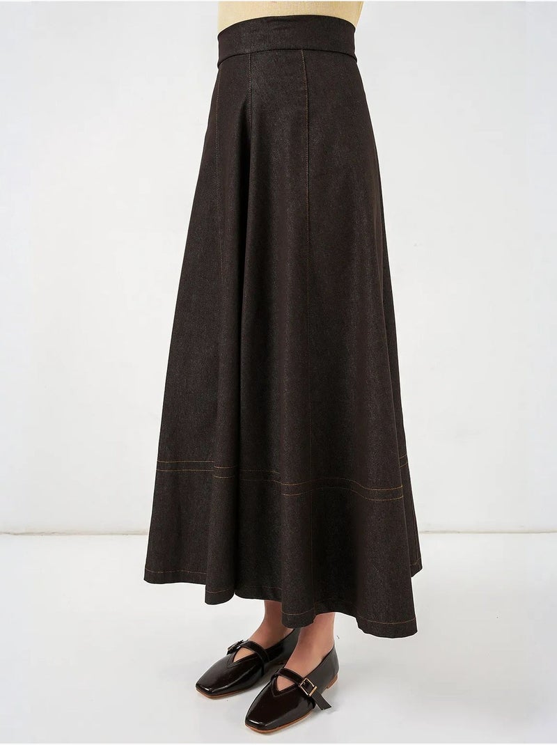 Maxi-rok van denim met hoge taille en a-lijn model, inclusief zakken bdart Chocoladebruin - Kiabi