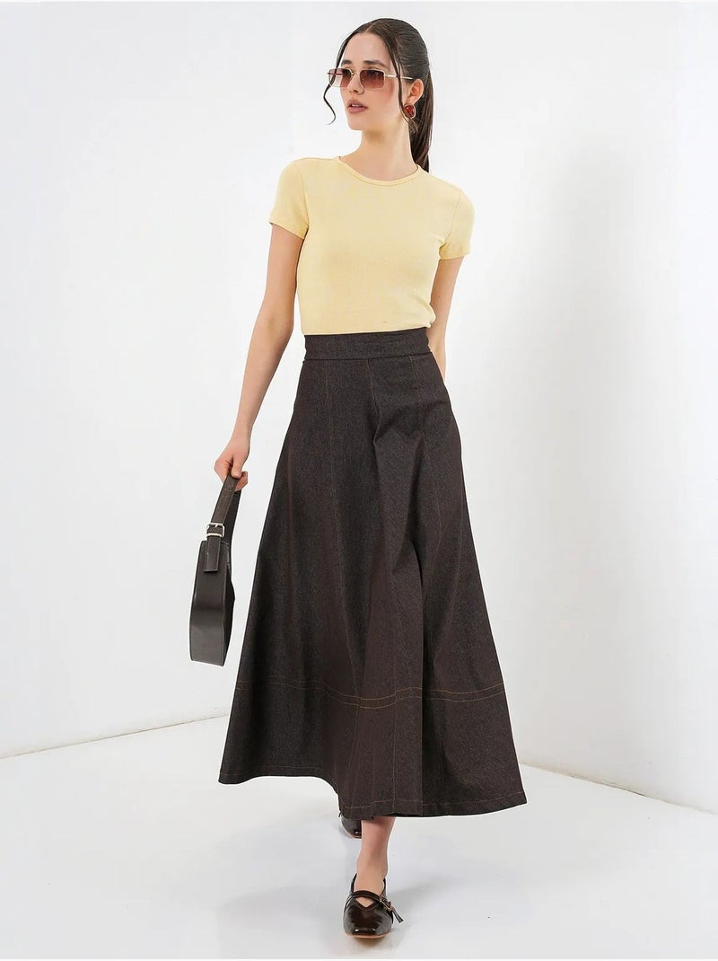 Maxi-rok van denim met hoge taille en a-lijn model, inclusief zakken bdart Chocoladebruin - Kiabi