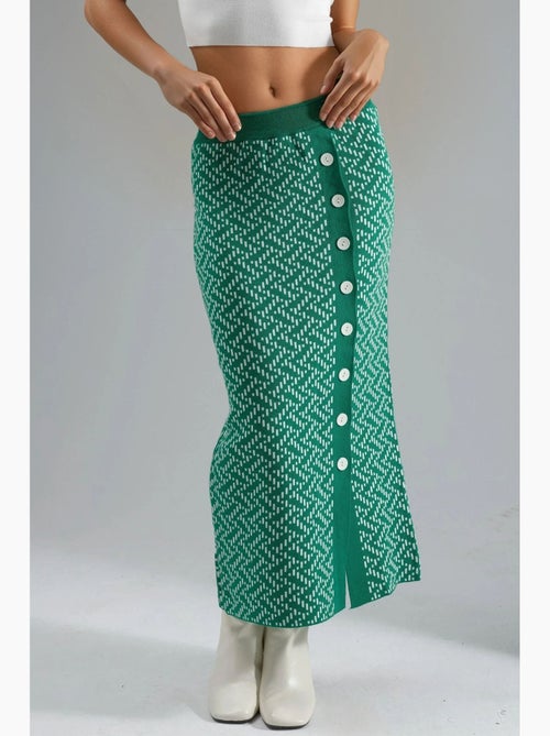 Maxi-rok van geometrisch breisel met hoge taille en knoopsluiting my fashion - Kiabi