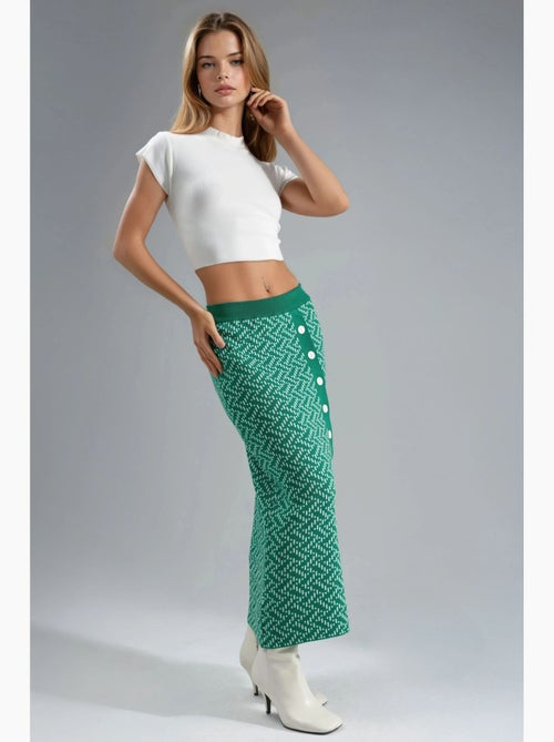 Maxi-rok van geometrisch breisel met hoge taille en knoopsluiting my fashion - Kiabi
