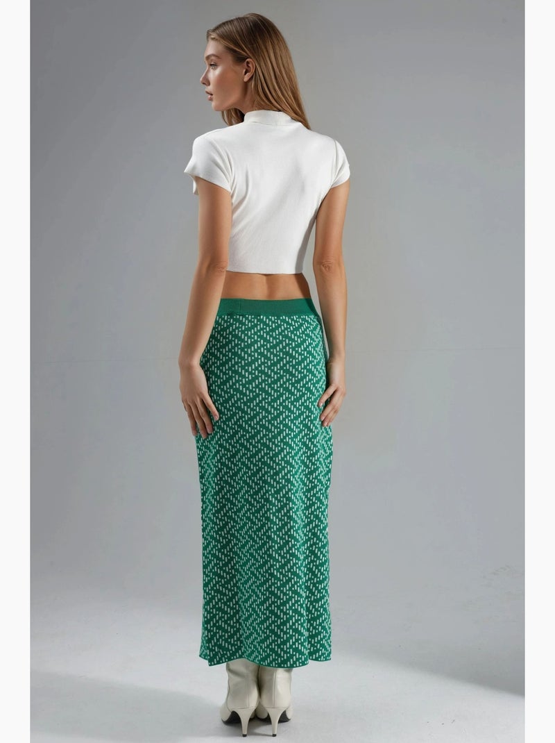 Maxi-rok van geometrisch breisel met hoge taille en knoopsluiting my fashion Donkergroen - Kiabi