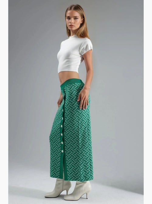 Maxi-rok van geometrisch breisel met hoge taille en knoopsluiting my fashion - Kiabi