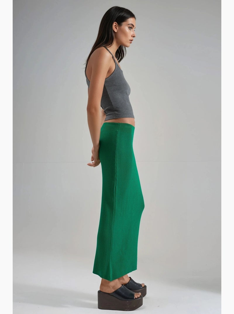 Maxi-rok van geribde gebreide stof met hoge taille my fashion Groen - Kiabi