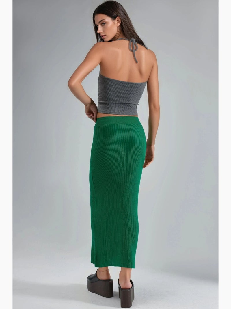 Maxi-rok van geribde gebreide stof met hoge taille my fashion Groen - Kiabi