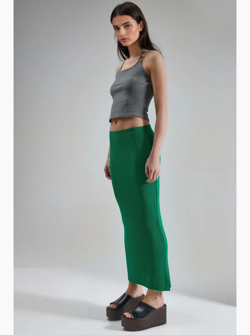 Maxi-rok van geribde gebreide stof met hoge taille my fashion Groen - Kiabi