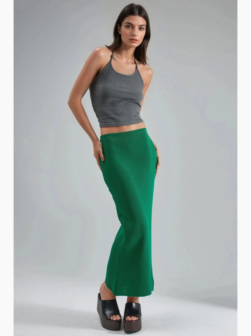 Maxi-rok van geribde gebreide stof met hoge taille my fashion Groen - Kiabi