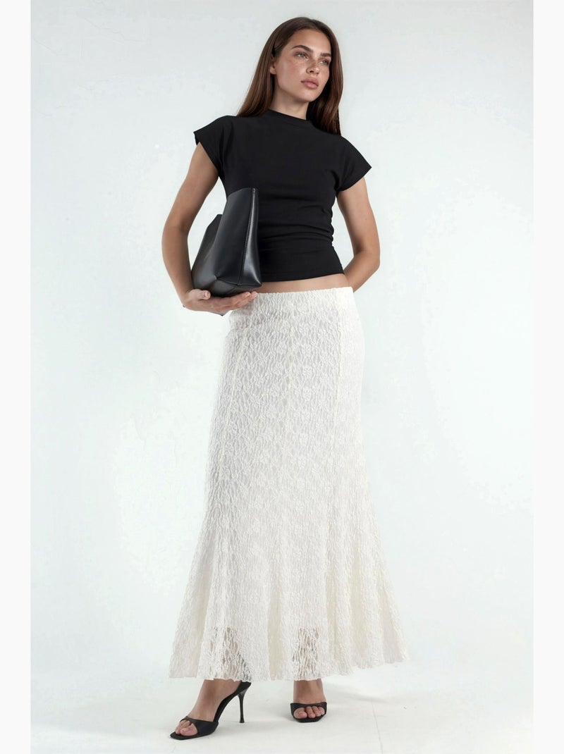 Maxi-rok van kant met hoge taille hiccup Crème - Kiabi
