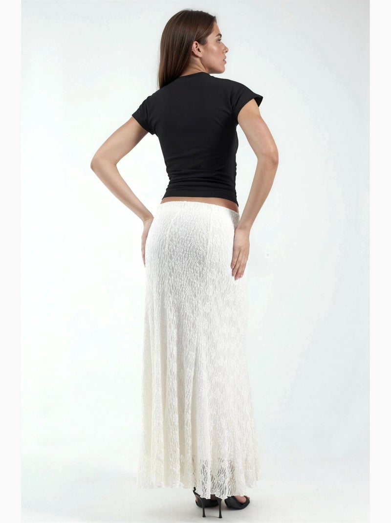 Maxi-rok van kant met hoge taille hiccup Crème - Kiabi
