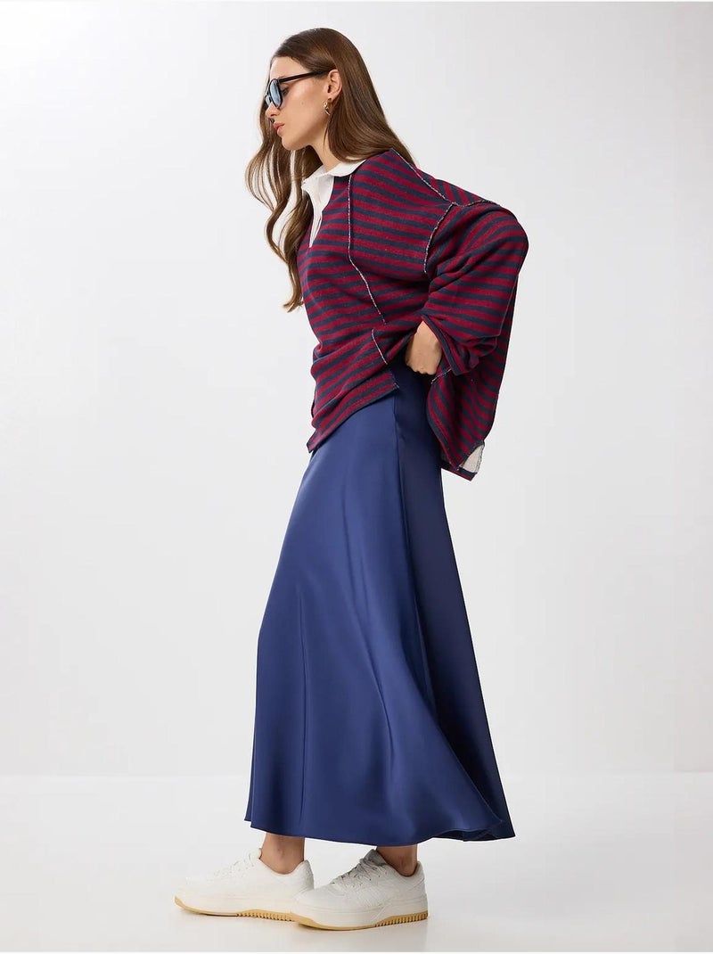 Maxi-rok van satijn met hoge taille istanbul Marineblauw - Kiabi