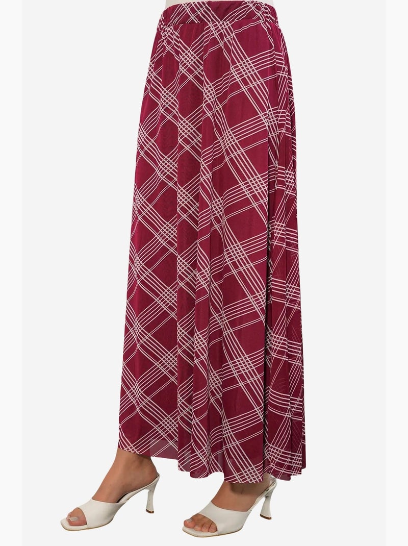 Maxirok met bloemenprint en hoge taille bdart Bordeauxrood - Kiabi
