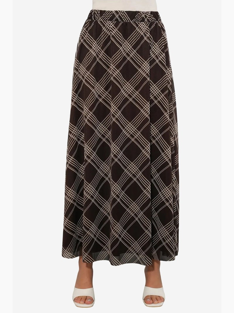 Maxirok met bloemenprint en hoge taille bdart Donkerbruin - Kiabi