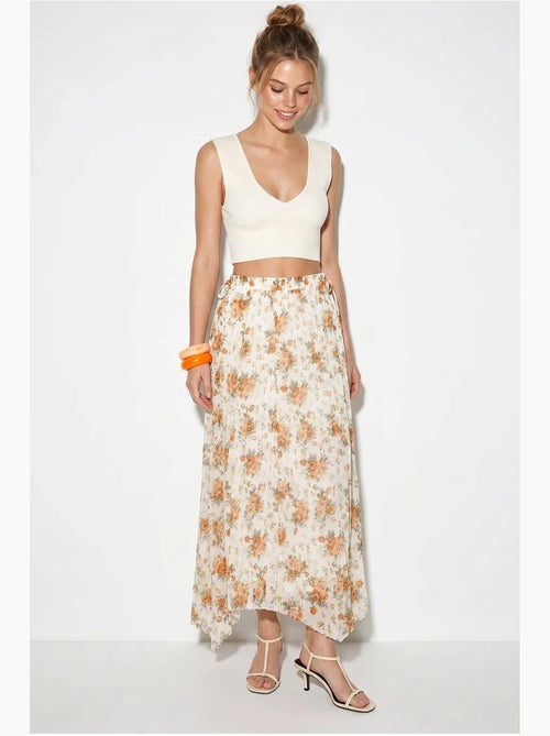 Maxirok met hoge taille en bloemenprint lucci - Kiabi