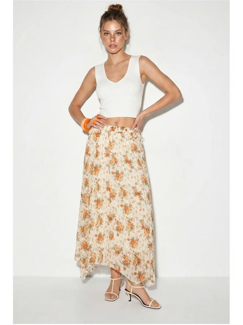 Maxirok met hoge taille en bloemenprint lucci - Kiabi