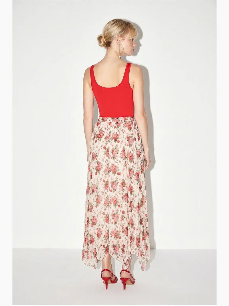 Maxirok met hoge taille en bloemenprint lucci Wit Rood - Kiabi