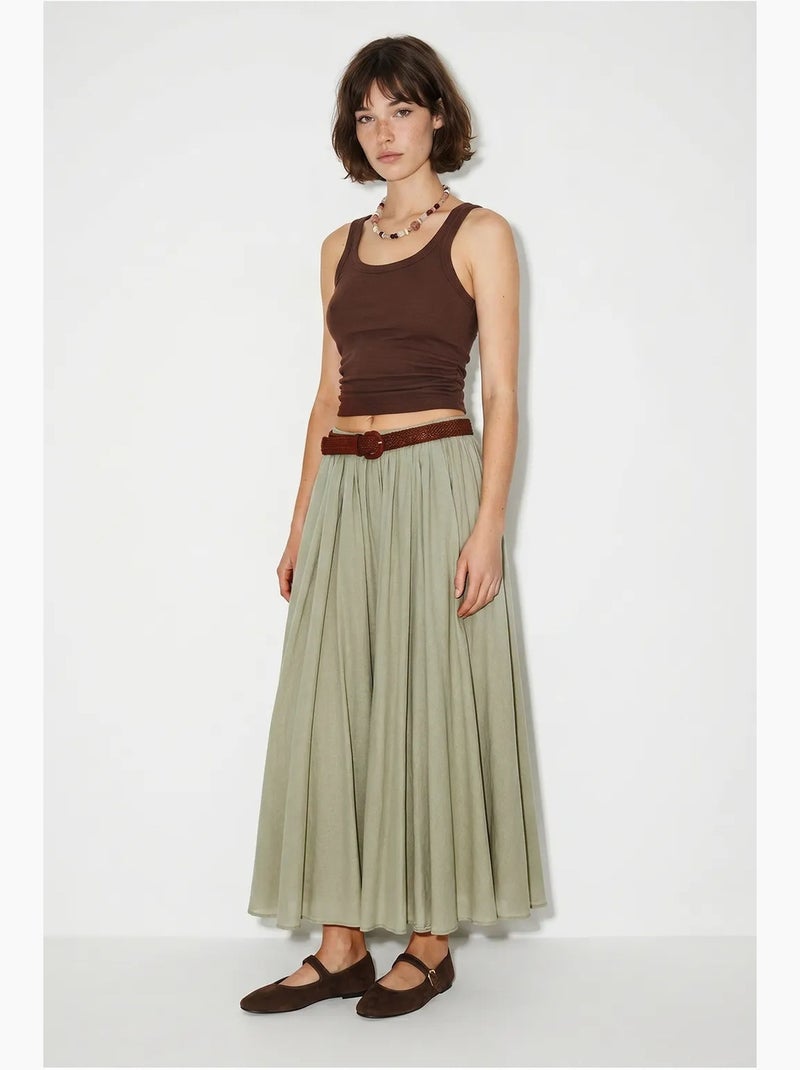 Maxirok met hoge taille en plooien lucci Kaki - Kiabi