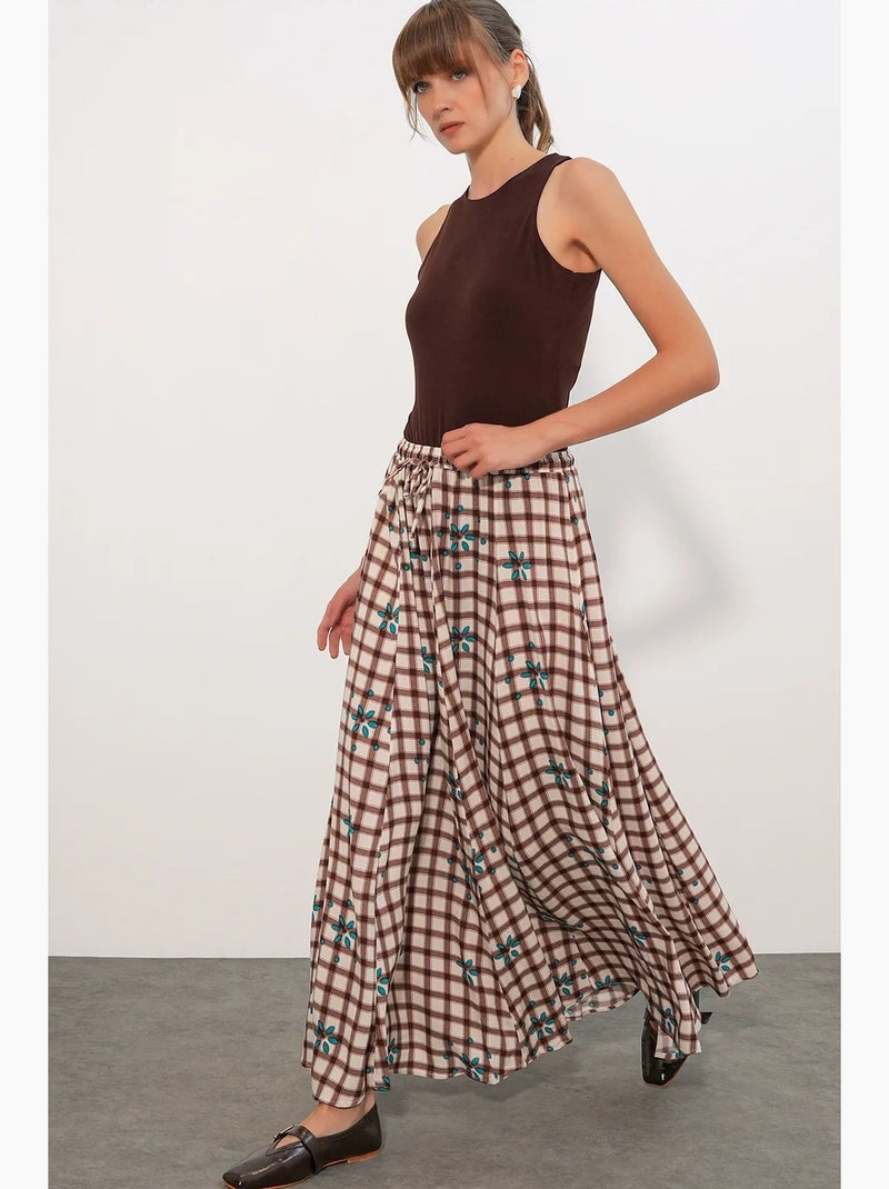 Maxirok met ruitpatroon en hoge taille bdart Crème - Kiabi