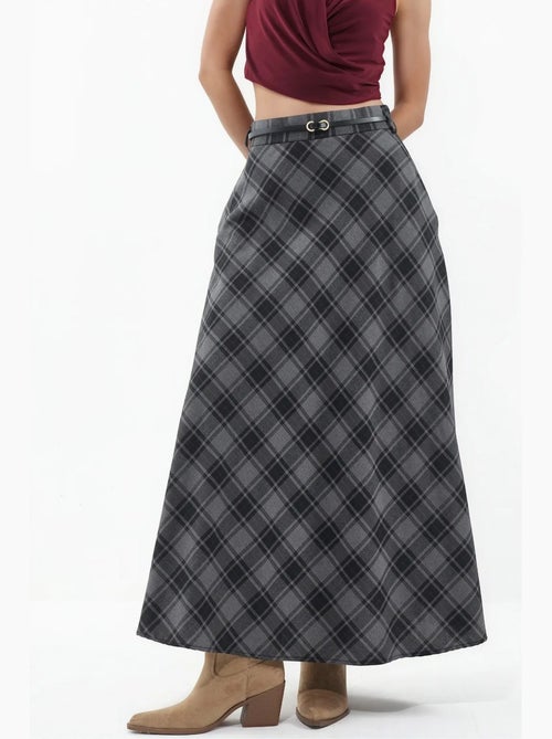 Maxirok met ruitpatroon en hoge taille bdart - Kiabi