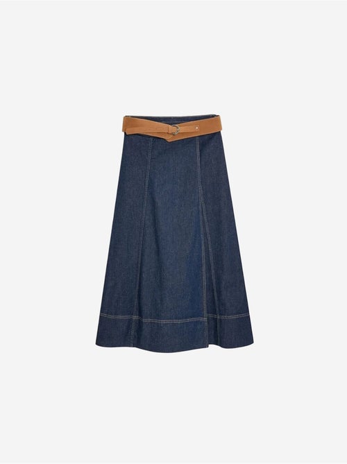 Maxirok van denim in a-lijn met hoge taille en riem dilvin - Kiabi