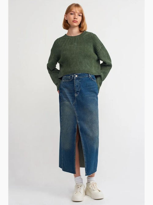 Maxirok van denim met hoge taille en a-lijn dilvin - Kiabi