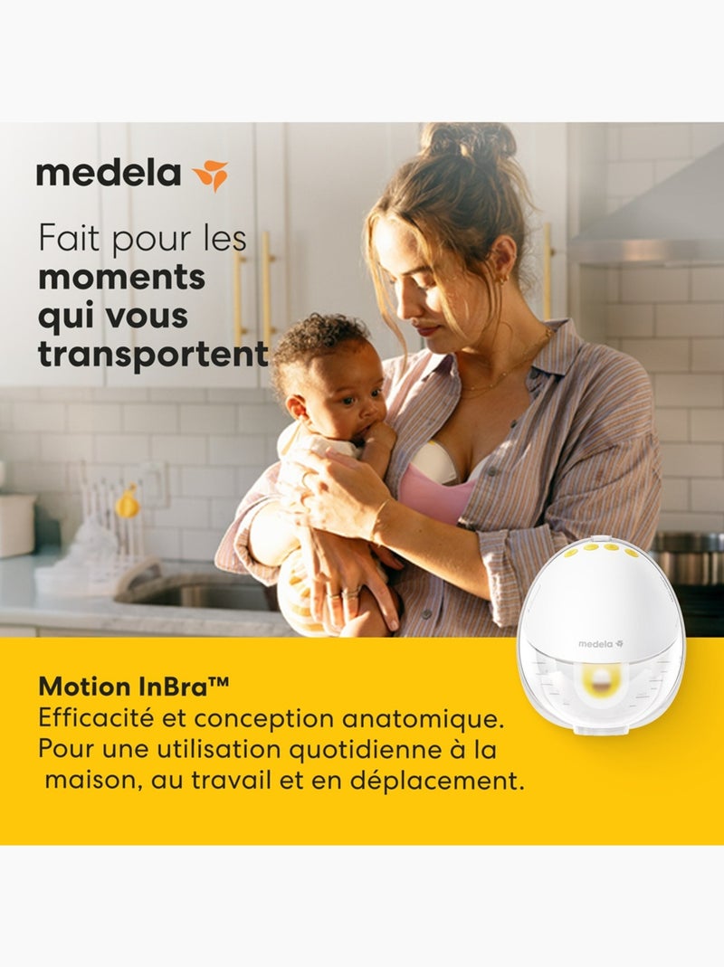 Medela motion inbra elektrische dubbele borstkolf – handsfree, 2-fasen-afkolving, 105°-borstschaal, Transparant - Kiabi