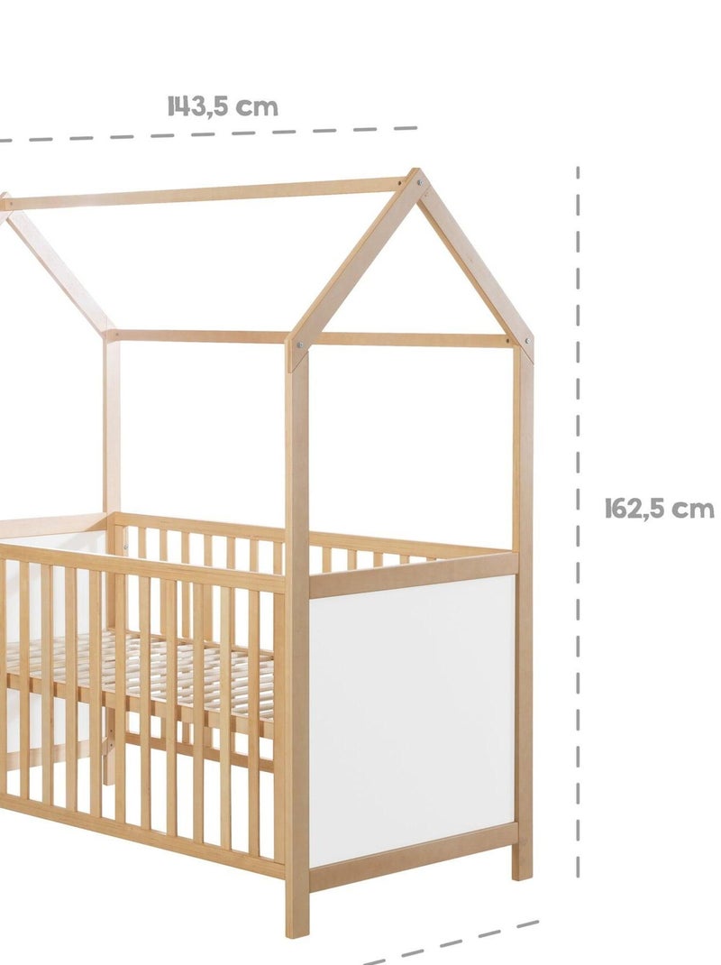 Meegroeiend hutbed 70 x 140, ombouwbaar tot juniorbed, FSC-hout - ROBA Wit Bruin - Kiabi