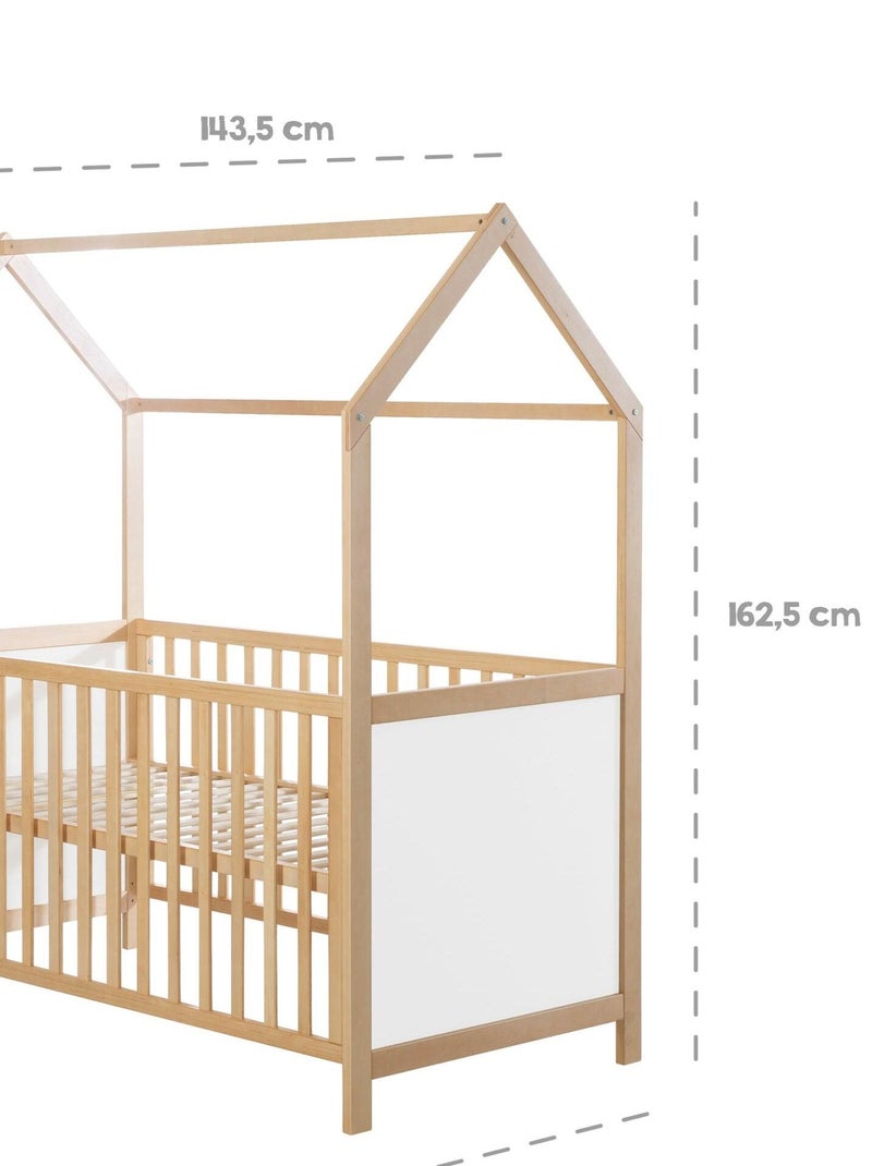 Meegroeiend hutbed 70 x 140, ombouwbaar tot juniorbed, FSC-hout - ROBA Wit Bruin - Kiabi