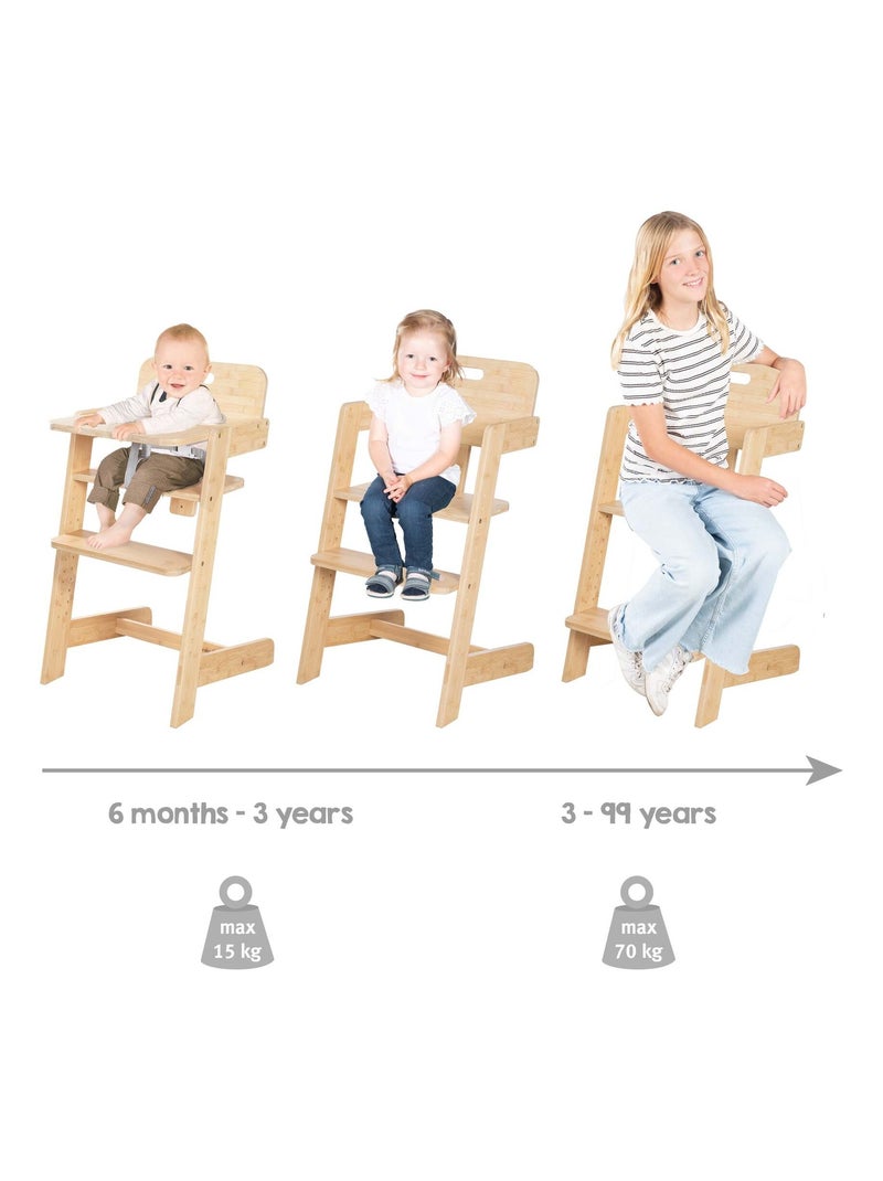 Meegroeiende kinderstoel van FSC®-bamboe met eetblad 'Roba Nature Up' Bruin - Kiabi