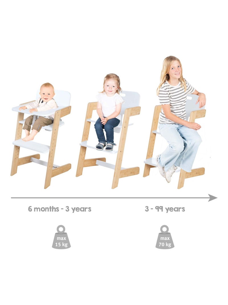 Meegroeiende kinderstoel van FSC®-bamboe met eetblad 'Roba Nature Up' Wit Bruin - Kiabi