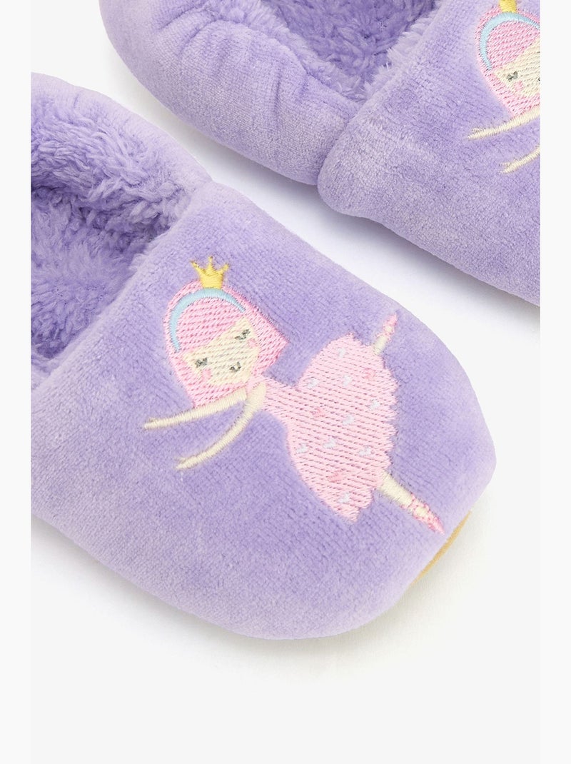 Meisjes slofsokken met ballerina-opdruk en borduursel penti Lavendelblauw - Kiabi