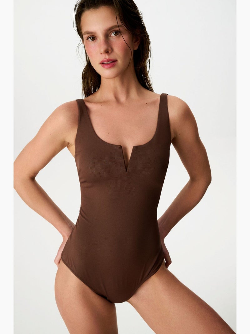 Mela maillot de bain texturé à armatures penti Marron - Kiabi