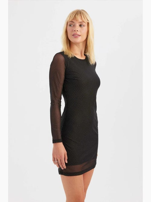 Mesh ronde hals met stenen versieringen en lange mouwen mini-jurk hiccup - Kiabi Mesh ronde hals met stenen versieringen en lange mouwen mini-jurk hiccup - Kiabi