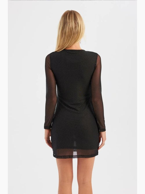 Mesh ronde hals met stenen versieringen en lange mouwen mini-jurk hiccup - Kiabi Mesh ronde hals met stenen versieringen en lange mouwen mini-jurk hiccup - Kiabi