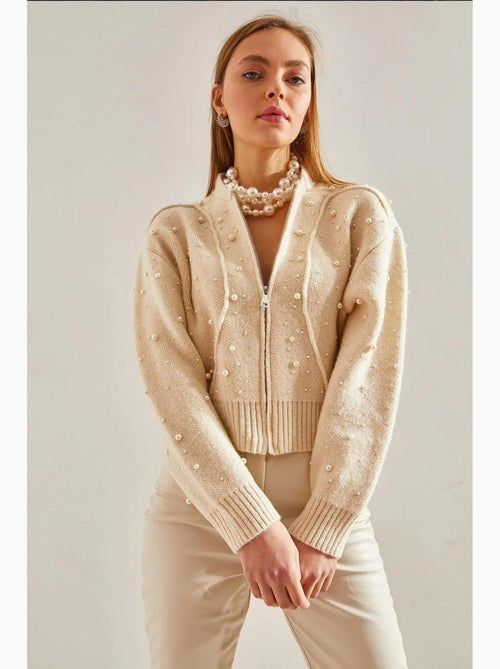 Met parels versierde cropped cardigan met ritssluiting lucci - Kiabi Met parels versierde cropped cardigan met ritssluiting lucci - Kiabi