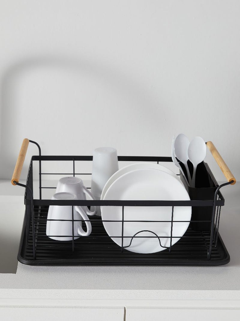 Metalen afdruiprek met houten handgrepen zwart - Kiabi