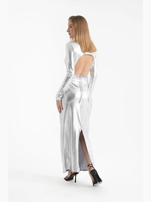 Metallic v-hals cut-out lange mouwen maxi-jurk hiccup - Kiabi Metallic v-hals cut-out lange mouwen maxi-jurk hiccup - Kiabi