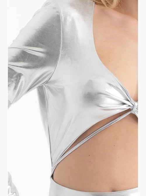 Metallic v-hals cut-out lange mouwen maxi-jurk hiccup - Kiabi Metallic v-hals cut-out lange mouwen maxi-jurk hiccup - Kiabi