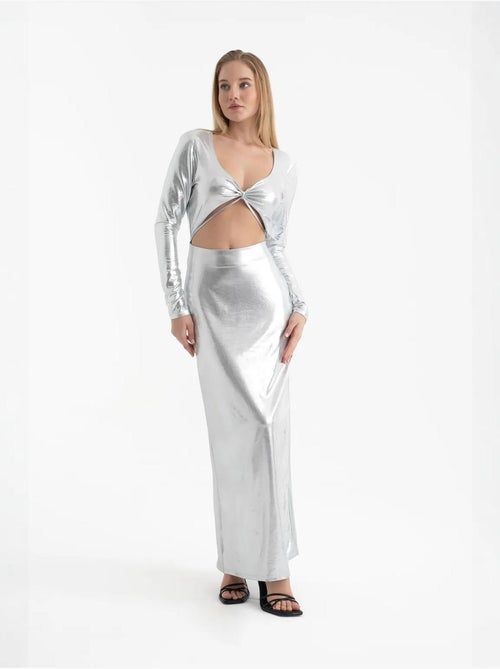 Metallic V-hals cut-out lange mouwen maxi-jurk - Kiabi