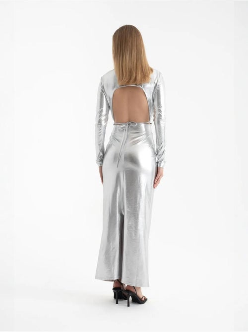 Metallic V-hals cut-out lange mouwen maxi-jurk - Kiabi