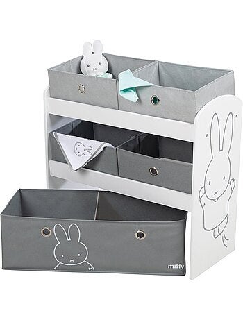 Meuble de rangement jouet en bois + 5 bacs en toile 'Miffy' ROBA