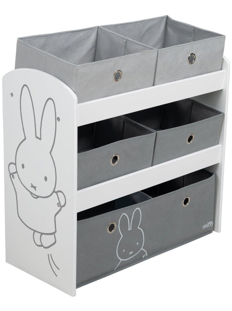 Meuble de rangement jouet en bois + 5 bacs en toile 'Miffy' ROBA Gris Blanc - Kiabi
