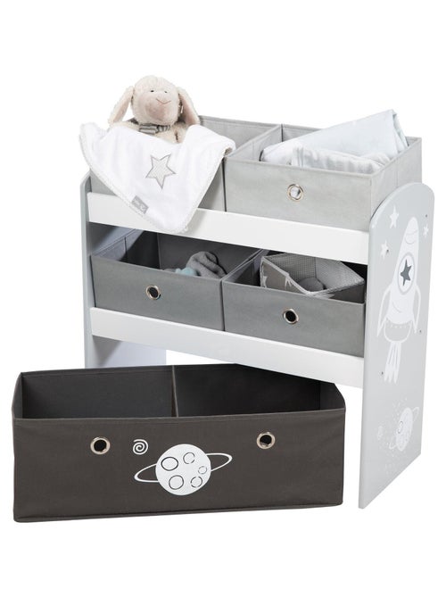 Meuble de rangement jouet en bois + 5 bacs en toile 'Rakete' ROBA - Kiabi