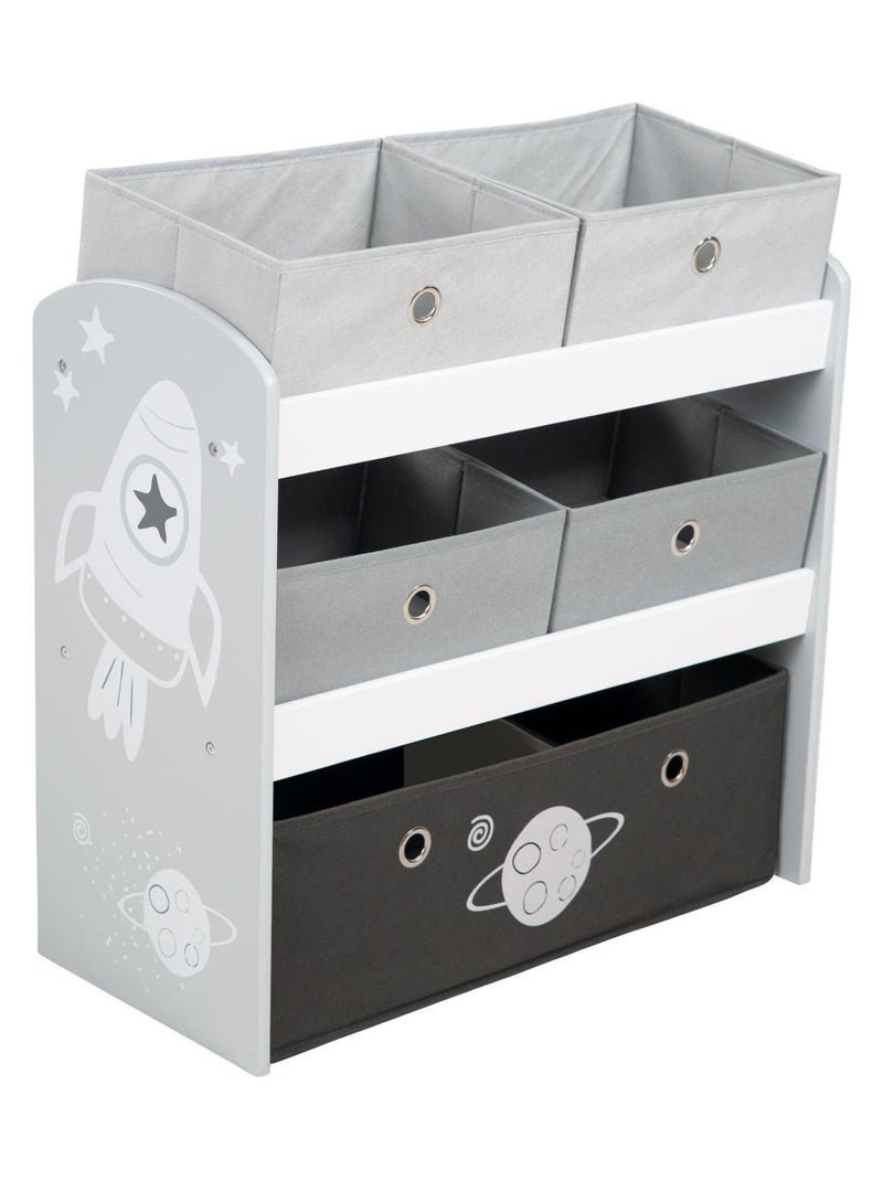 Meuble de rangement jouet en bois + 5 bacs en toile 'Rakete' ROBA Gris Blanc Noir - Kiabi