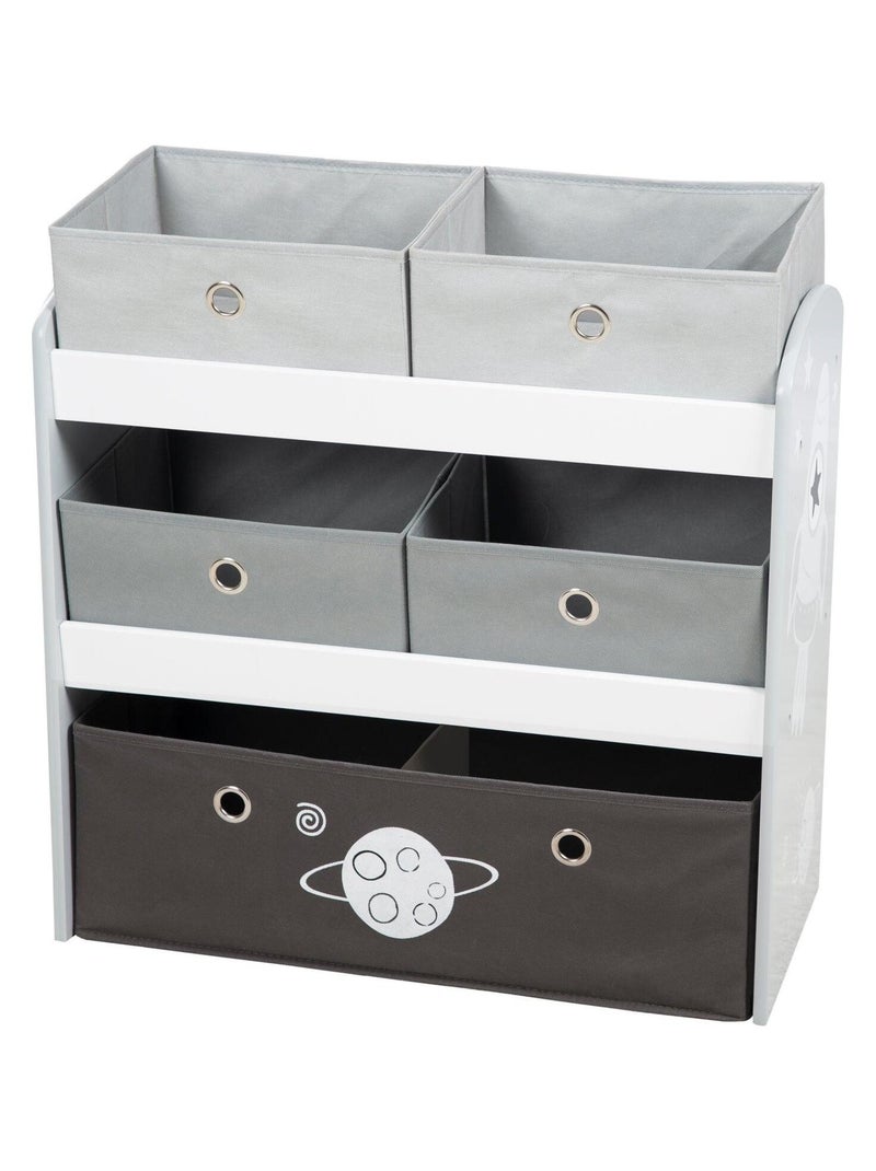 Meuble de rangement jouet en bois + 5 bacs en toile 'Rakete' ROBA Gris Blanc Noir - Kiabi