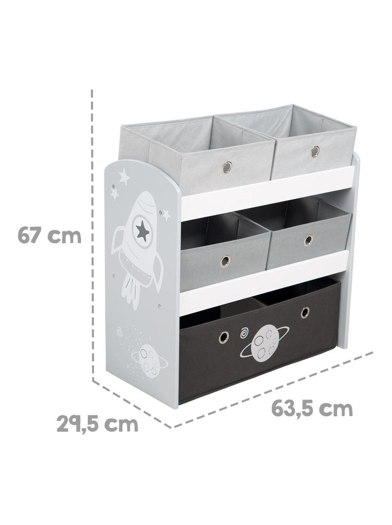 Meuble de rangement jouet en bois + 5 bacs en toile 'Rakete' ROBA Gris Blanc Noir - Kiabi