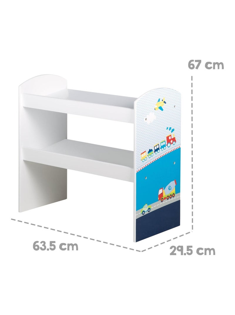 Meuble de rangement jouet en bois + 5 bacs en toile 'Rennfahrer' ROBA Bleu Bleu ciel Blanc - Kiabi