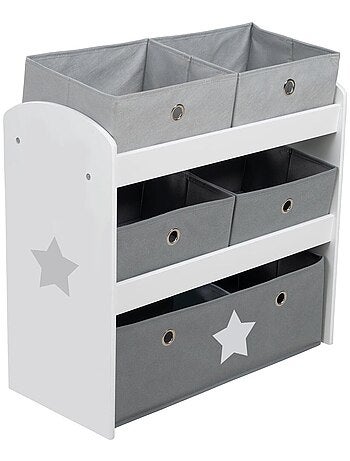Meuble de rangement jouet en bois + 5 bacs en toile 'Stars' ROBA