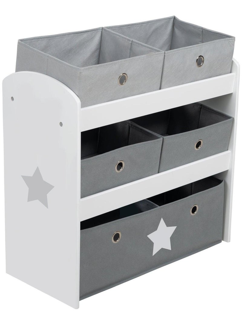 Meuble de rangement jouet en bois + 5 bacs en toile 'Stars' ROBA Gris Blanc - Kiabi